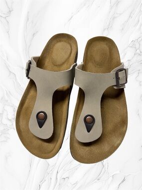 Cushionaire Leah Beige tan T-Strap Sandals size 6M